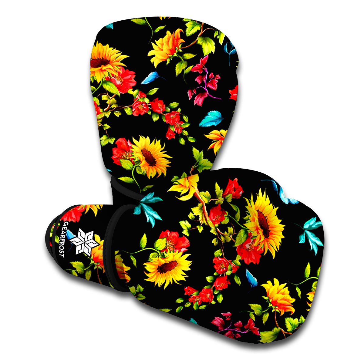 Sunflower Floral Pattern Print Boxing Gloves