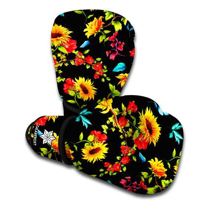Sunflower Floral Pattern Print Boxing Gloves