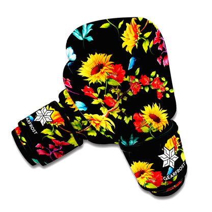 Sunflower Floral Pattern Print Boxing Gloves