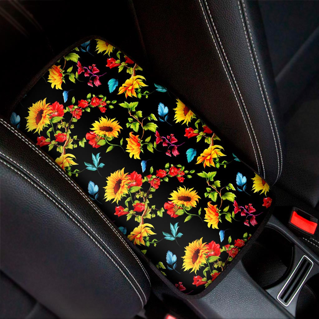 Sunflower Floral Pattern Print Car Center Console Cover