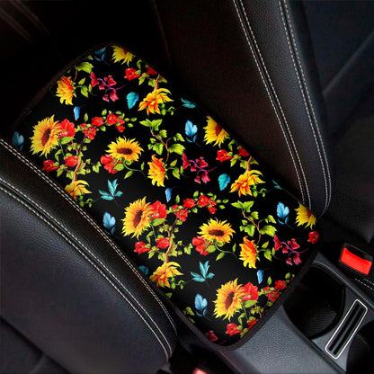 Sunflower Floral Pattern Print Car Center Console Cover