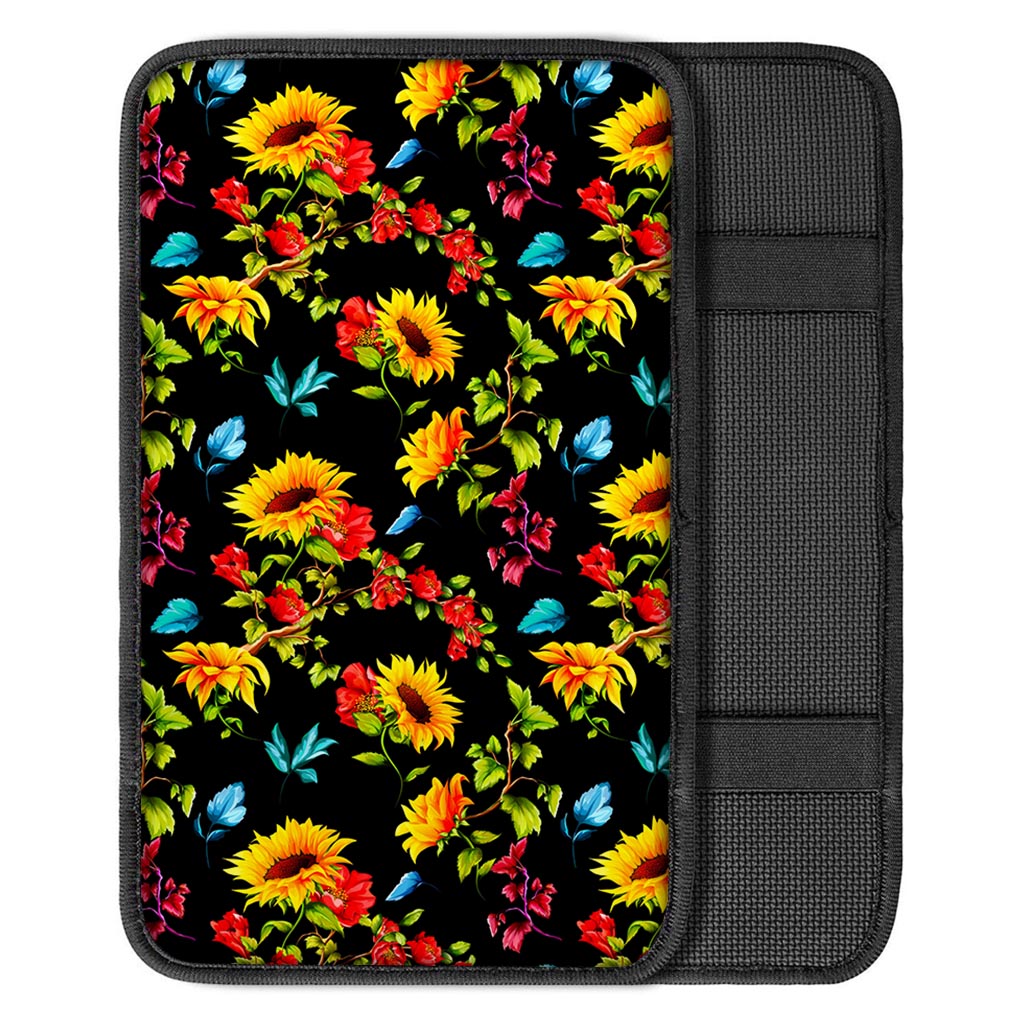 Sunflower Floral Pattern Print Car Center Console Cover