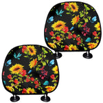 Sunflower Floral Pattern Print Car Headrest Covers