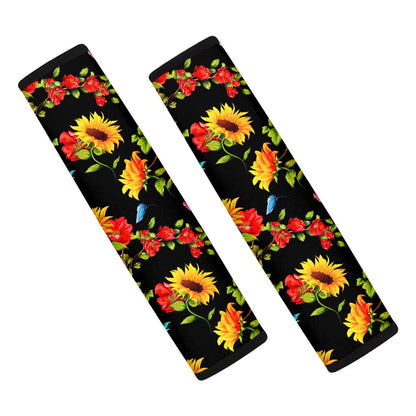 Sunflower Floral Pattern Print Car Seat Belt Covers