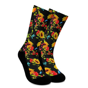 Sunflower Floral Pattern Print Crew Socks