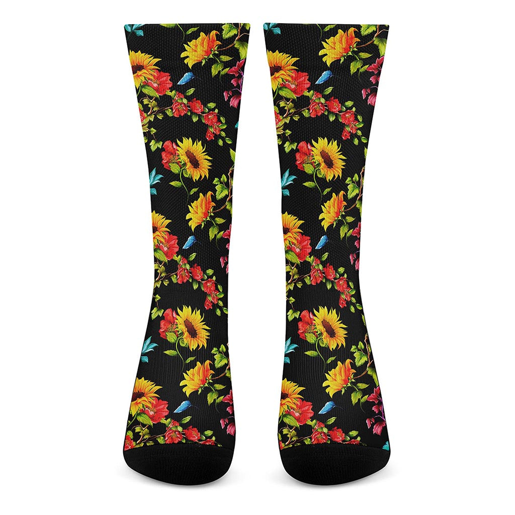 Sunflower Floral Pattern Print Crew Socks