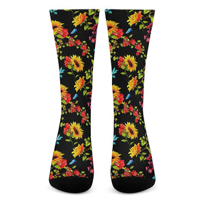 Sunflower Floral Pattern Print Crew Socks