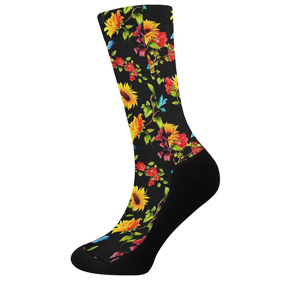 Sunflower Floral Pattern Print Crew Socks