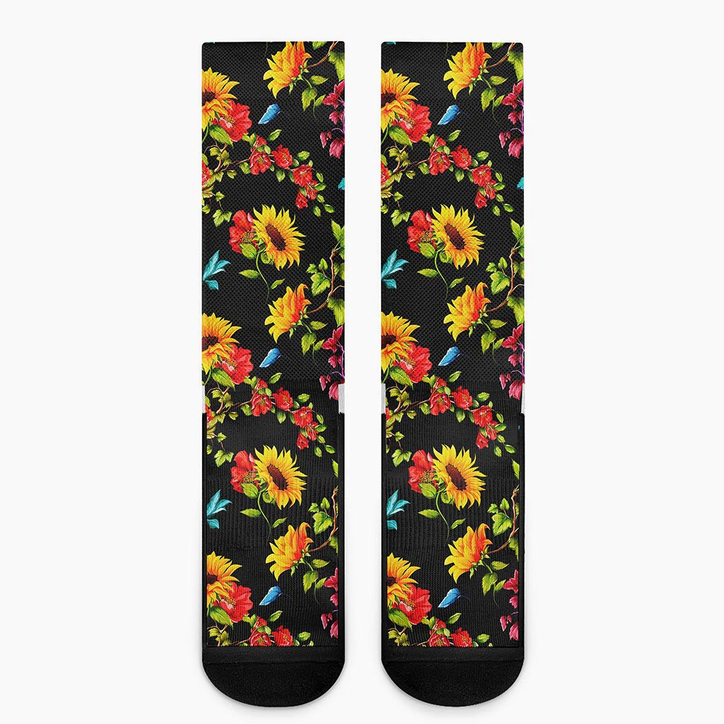 Sunflower Floral Pattern Print Crew Socks