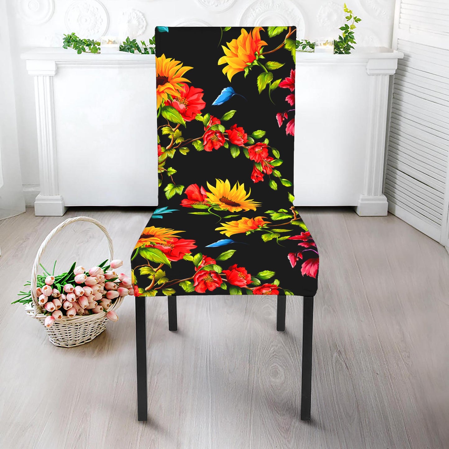 Sunflower Floral Pattern Print Dining Chair Slipcover