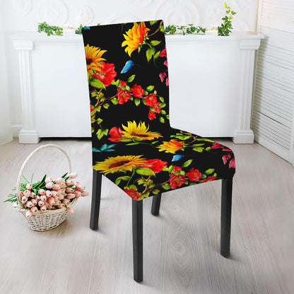 Sunflower Floral Pattern Print Dining Chair Slipcover