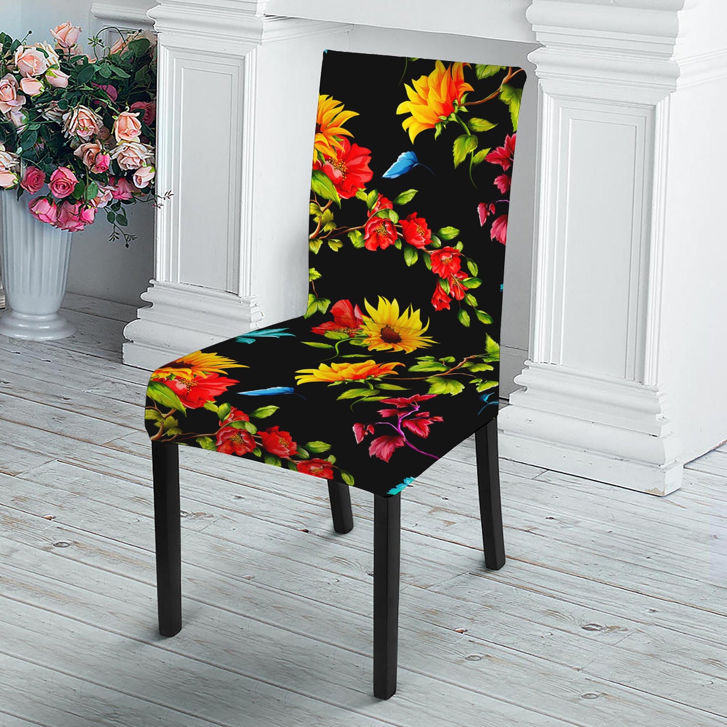Sunflower Floral Pattern Print Dining Chair Slipcover