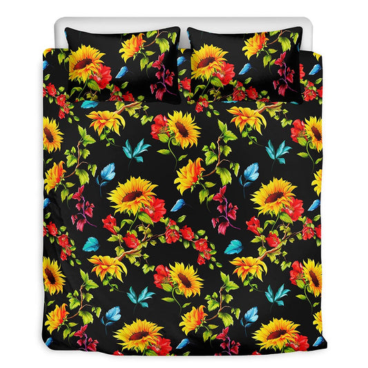 Sunflower Floral Pattern Print Duvet Cover Bedding Set