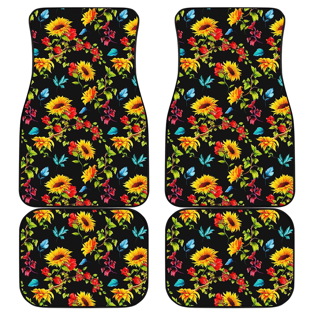 Sunflower Floral Pattern Print Front and Back Car Floor Mats