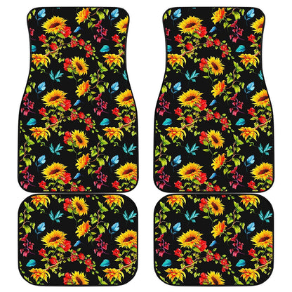 Sunflower Floral Pattern Print Front and Back Car Floor Mats
