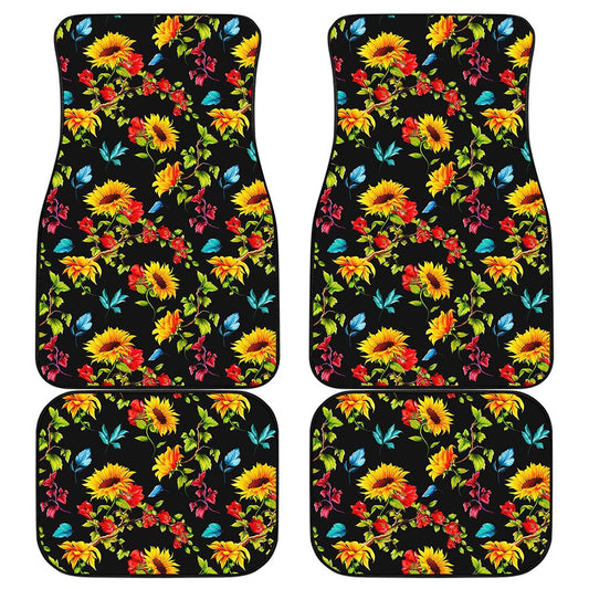 Sunflower Floral Pattern Print Front and Back Car Floor Mats