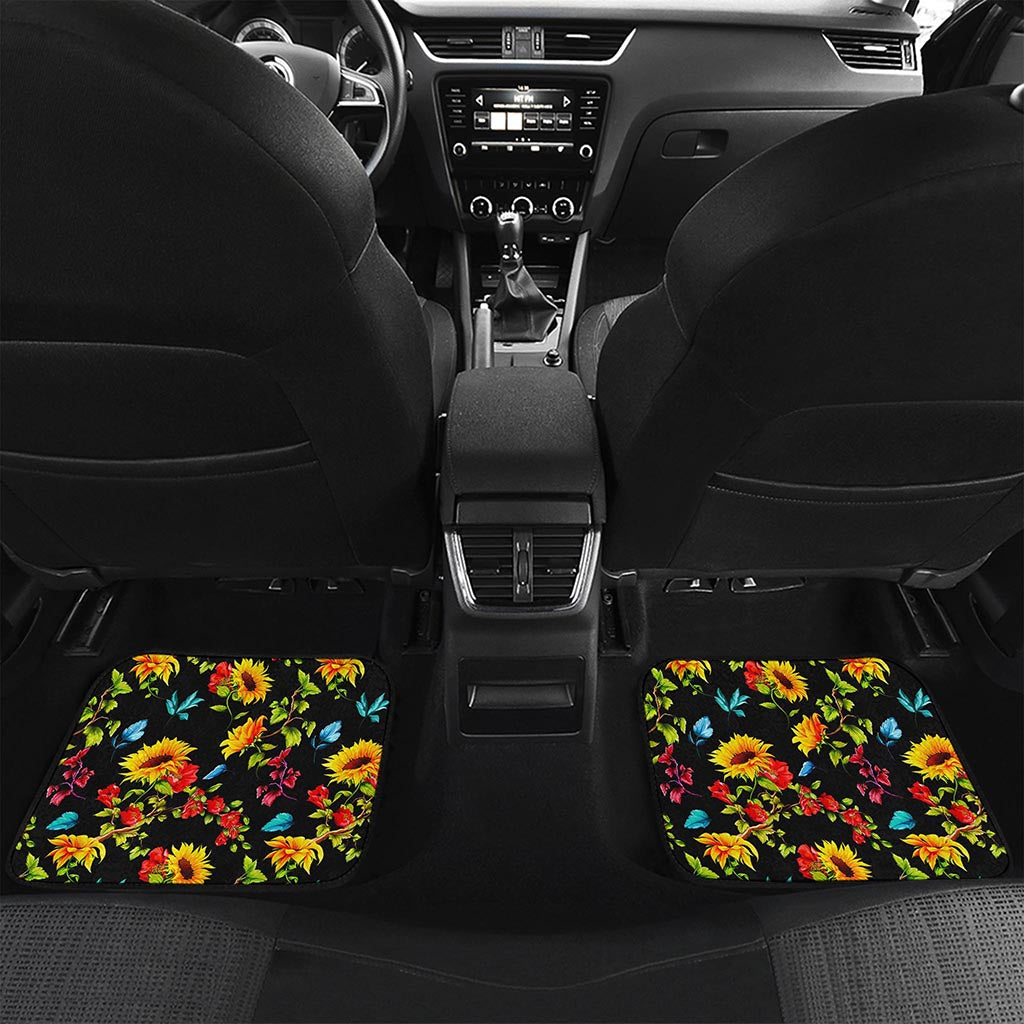 Sunflower Floral Pattern Print Front and Back Car Floor Mats