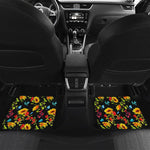 Sunflower Floral Pattern Print Front and Back Car Floor Mats
