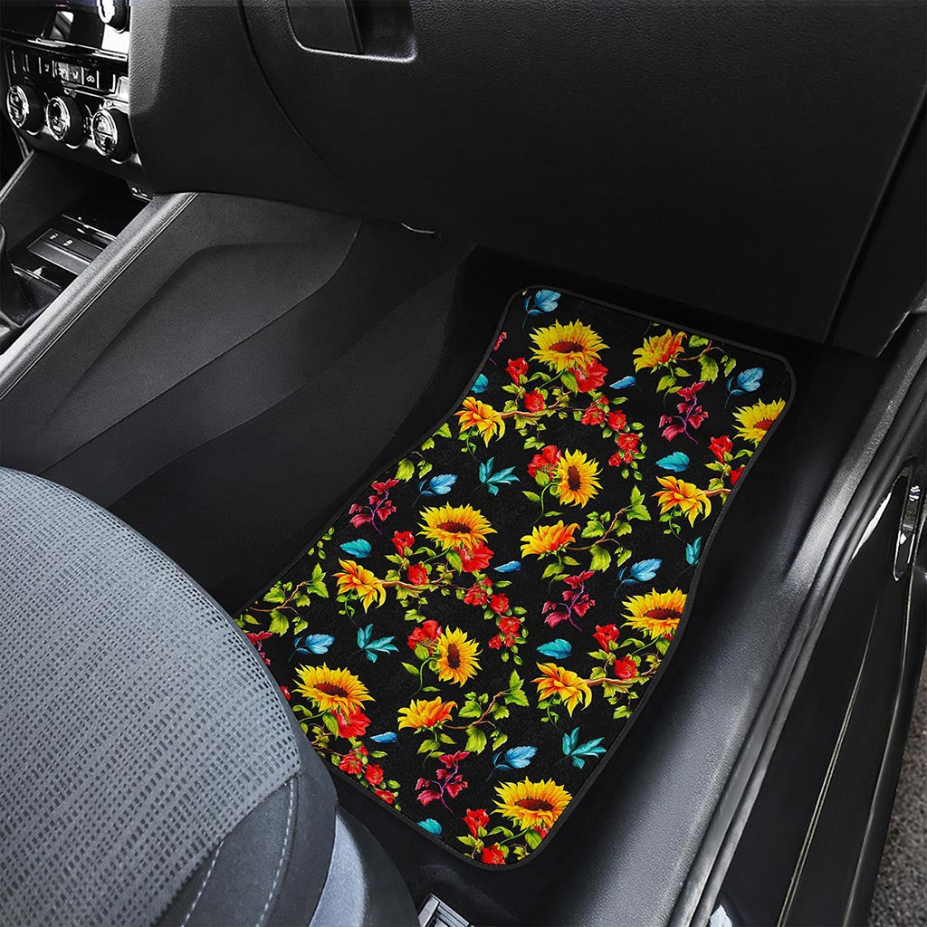 Sunflower Floral Pattern Print Front and Back Car Floor Mats