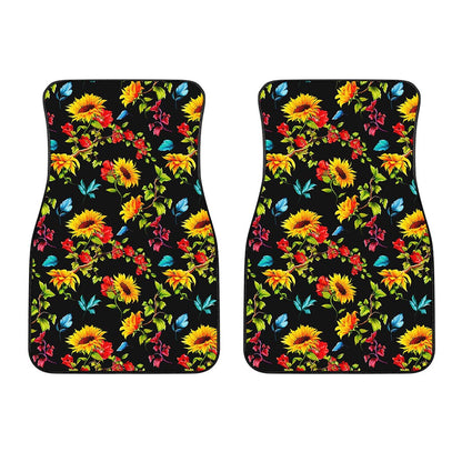 Sunflower Floral Pattern Print Front Car Floor Mats