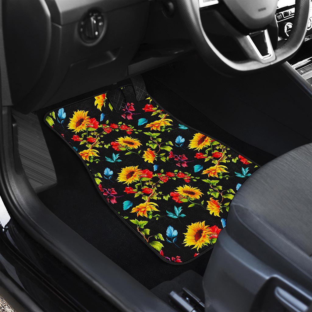 Sunflower Floral Pattern Print Front Car Floor Mats