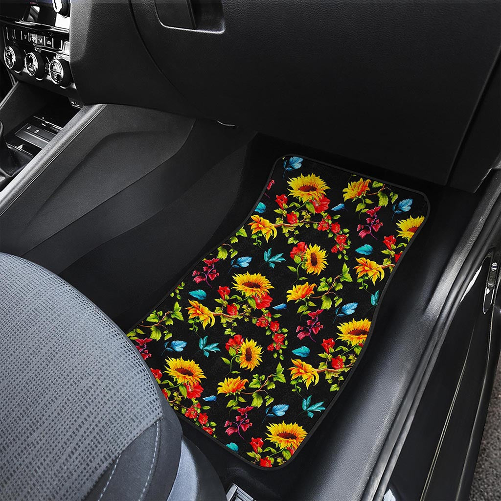 Sunflower Floral Pattern Print Front Car Floor Mats