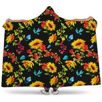 Sunflower Floral Pattern Print Hooded Blanket