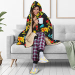 Sunflower Floral Pattern Print Hooded Blanket