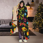 Sunflower Floral Pattern Print Hooded Blanket