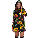 Sunflower Floral Pattern Print Hoodie Dress GearFrost