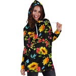Sunflower Floral Pattern Print Hoodie Dress GearFrost