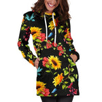 Sunflower Floral Pattern Print Hoodie Dress GearFrost