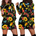 Sunflower Floral Pattern Print Hoodie Dress GearFrost