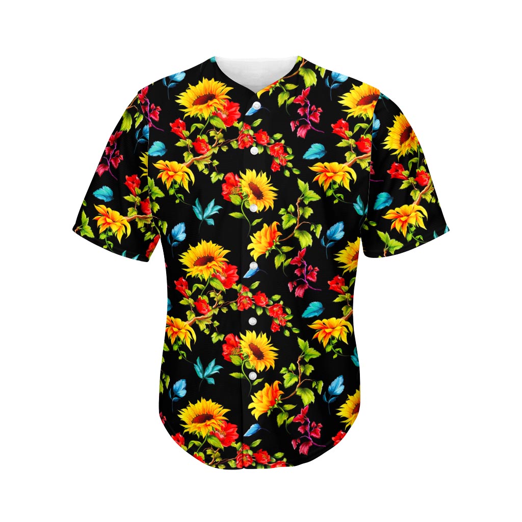 Sunflower Floral Pattern Print Men's Baseball Jersey