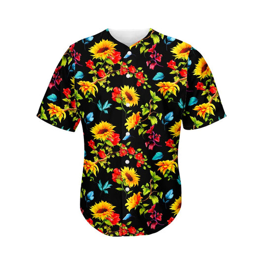Sunflower Floral Pattern Print Men's Baseball Jersey