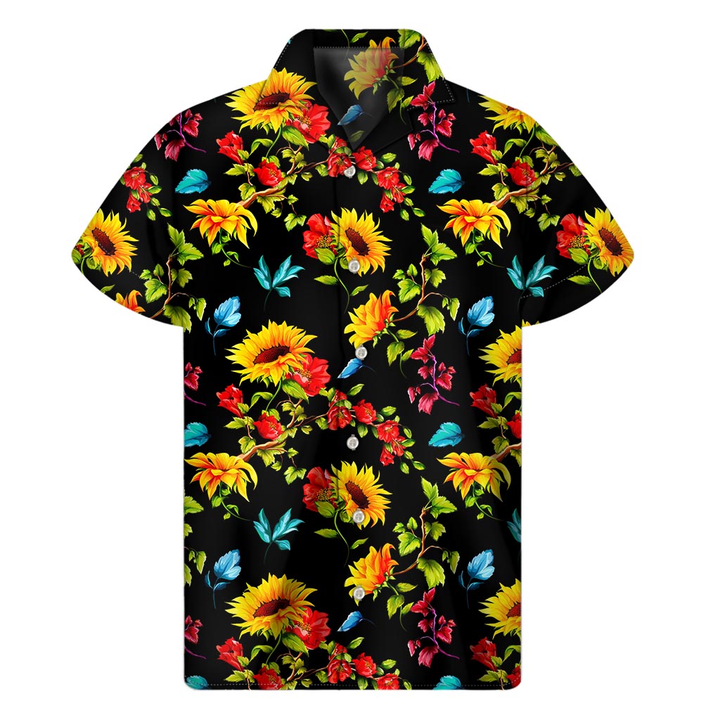 Sunflower Floral Pattern Print Men's Short Sleeve Shirt