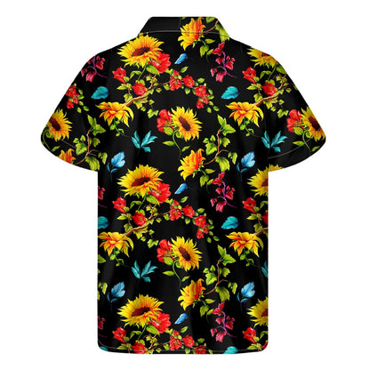 Sunflower Floral Pattern Print Men's Short Sleeve Shirt