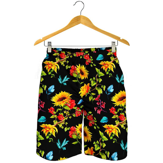 Sunflower Floral Pattern Print Men's Shorts