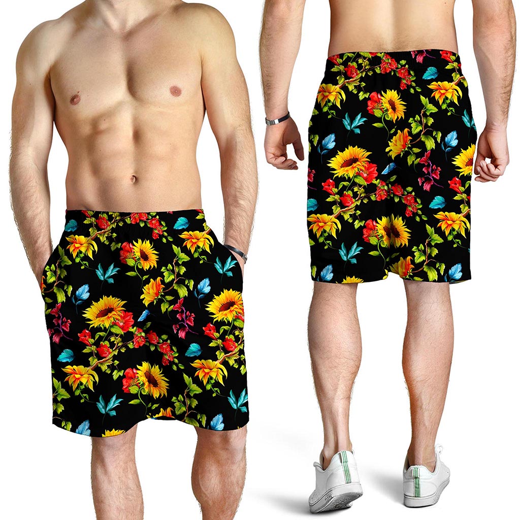 Sunflower Floral Pattern Print Men's Shorts