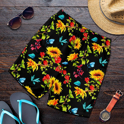 Sunflower Floral Pattern Print Men's Shorts