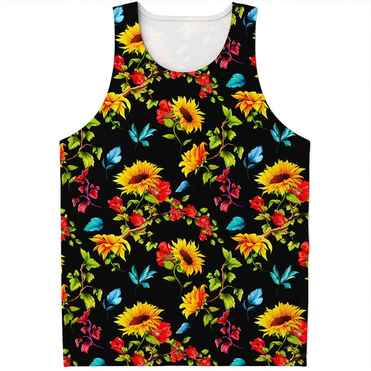Sunflower Floral Pattern Print Men's Tank Top