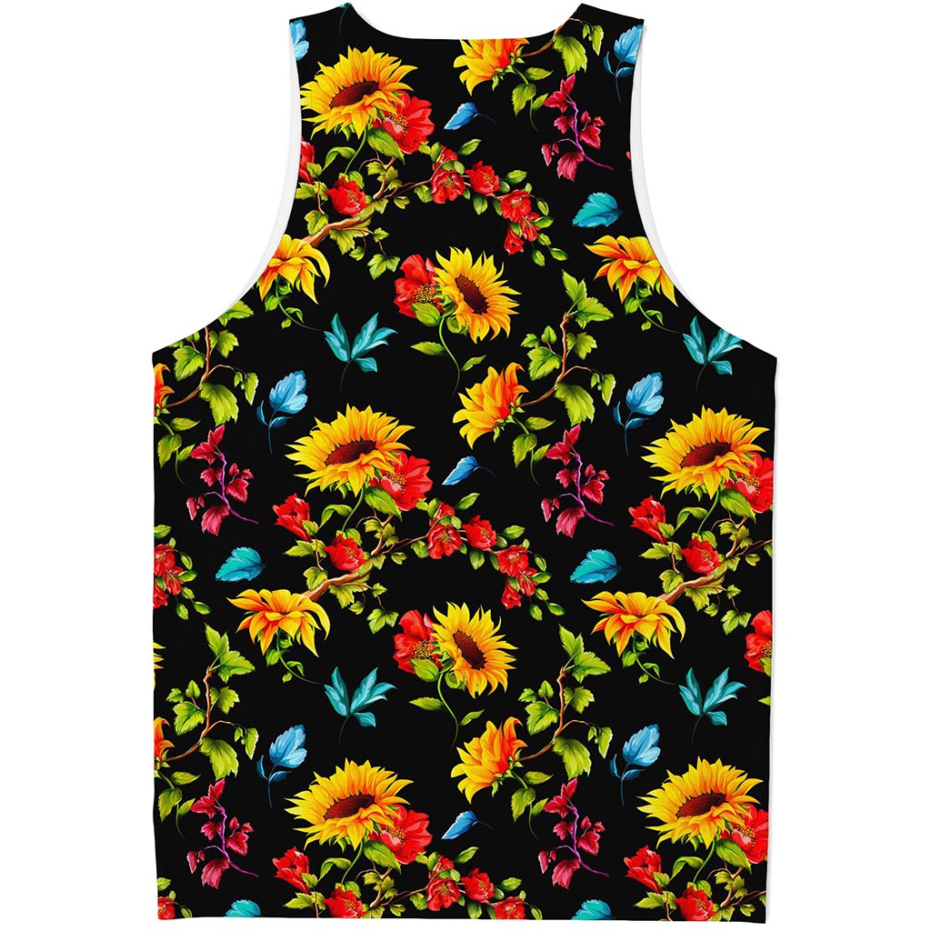 Sunflower Floral Pattern Print Men's Tank Top
