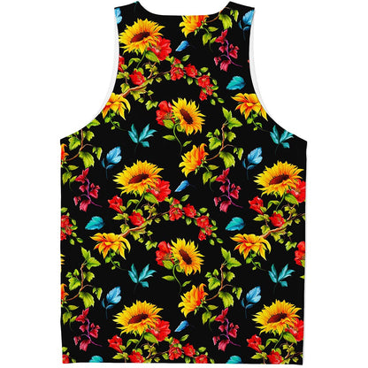 Sunflower Floral Pattern Print Men's Tank Top