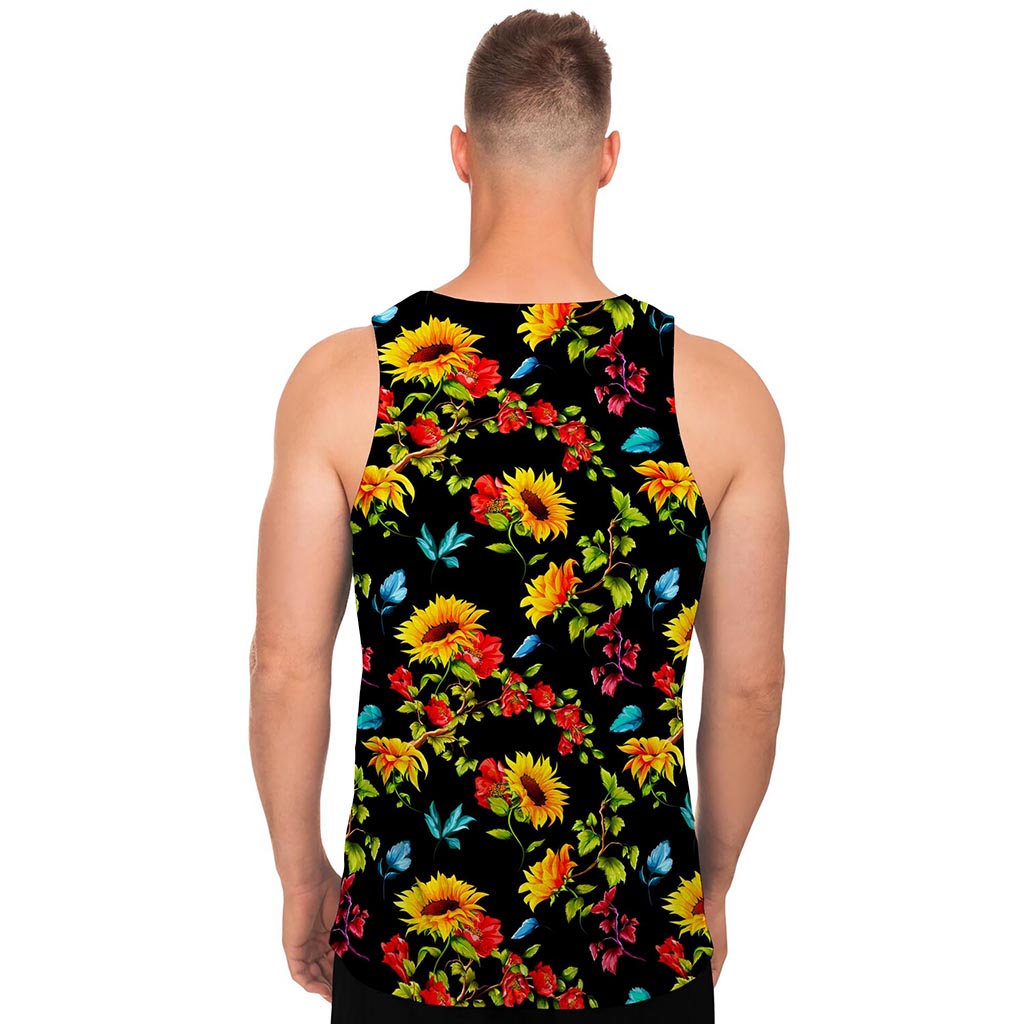 Sunflower Floral Pattern Print Men's Tank Top