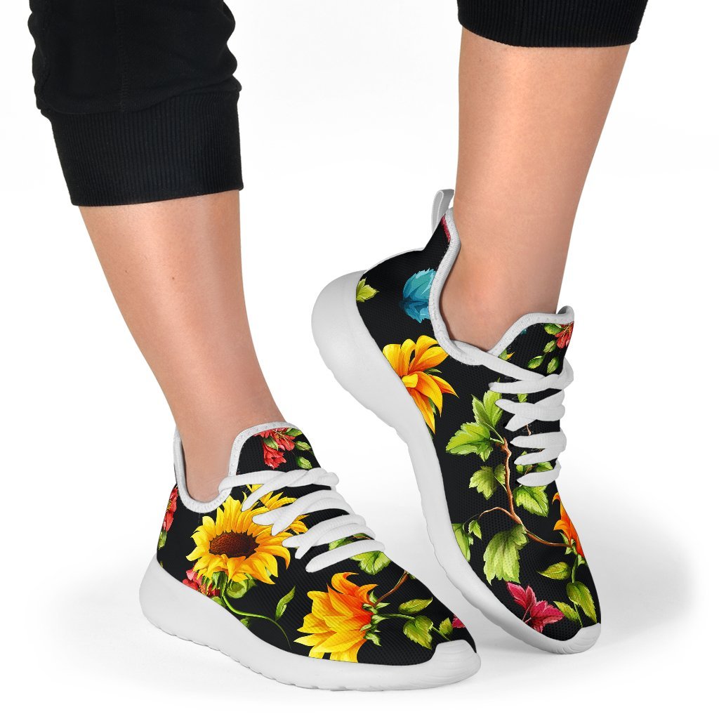 Sunflower Floral Pattern Print Mesh Knit Shoes GearFrost