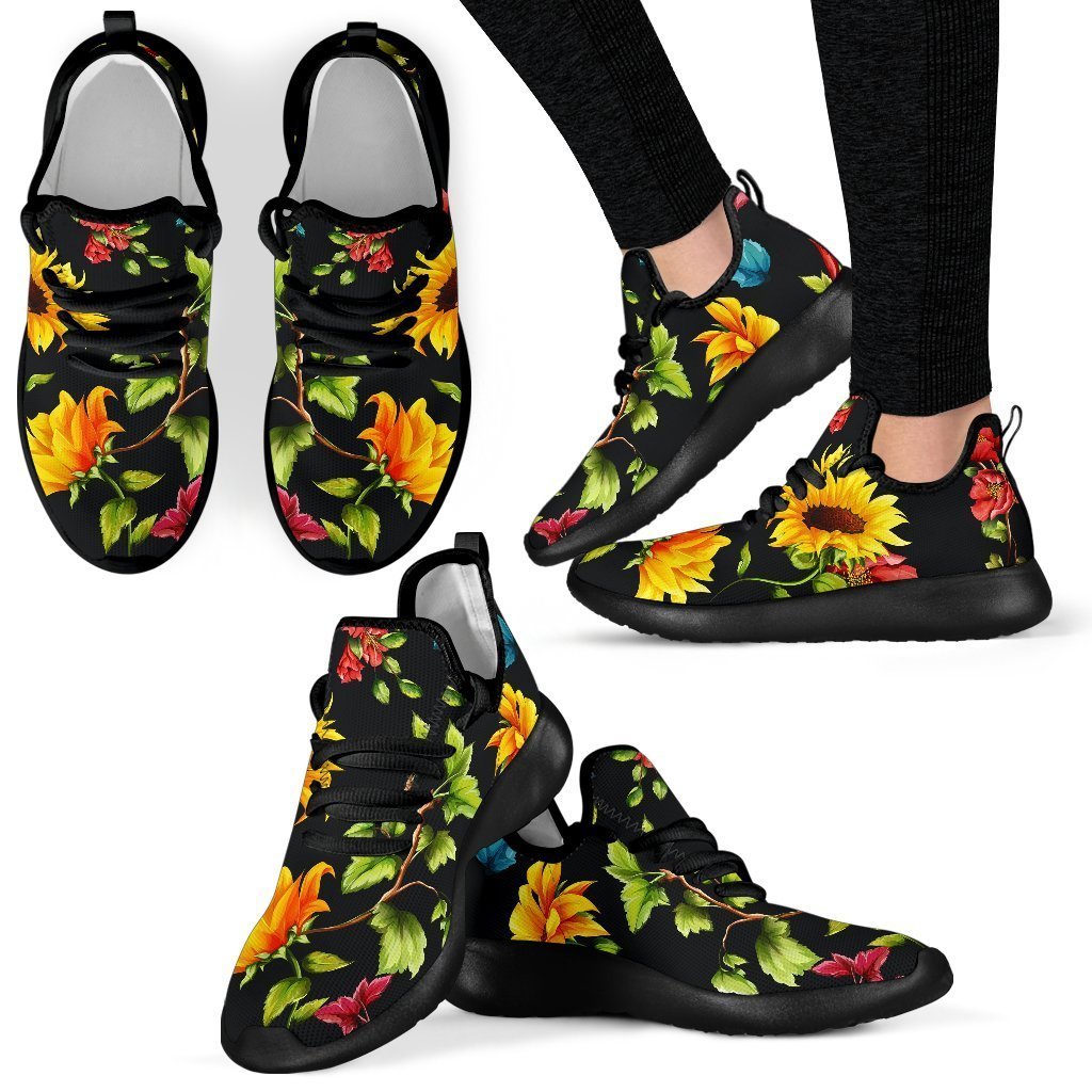 Sunflower Floral Pattern Print Mesh Knit Shoes GearFrost