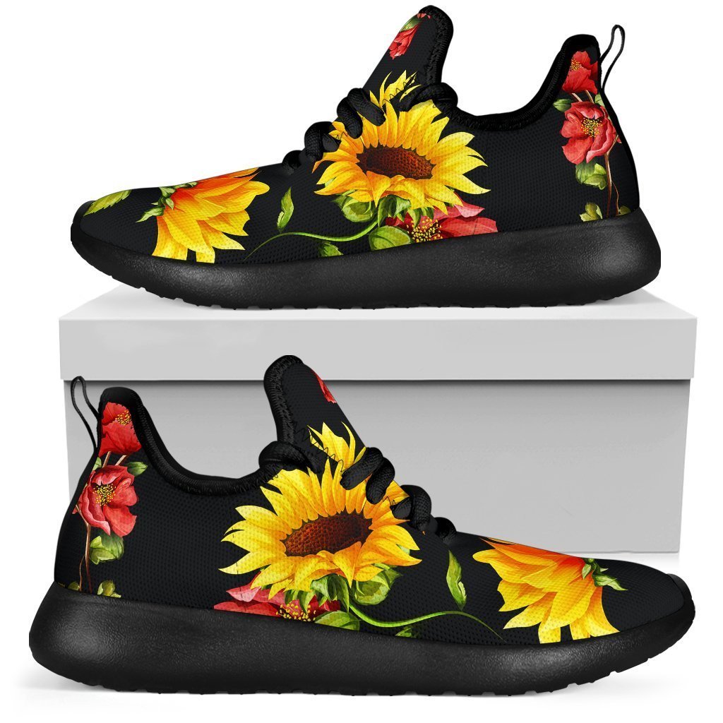 Sunflower Floral Pattern Print Mesh Knit Shoes GearFrost
