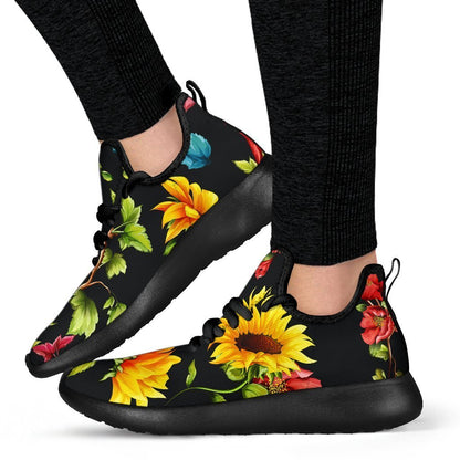 Sunflower Floral Pattern Print Mesh Knit Shoes GearFrost