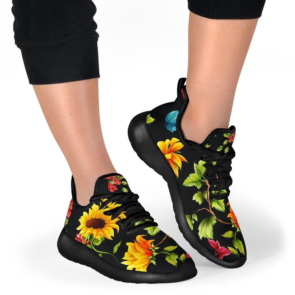 Sunflower Floral Pattern Print Mesh Knit Shoes GearFrost