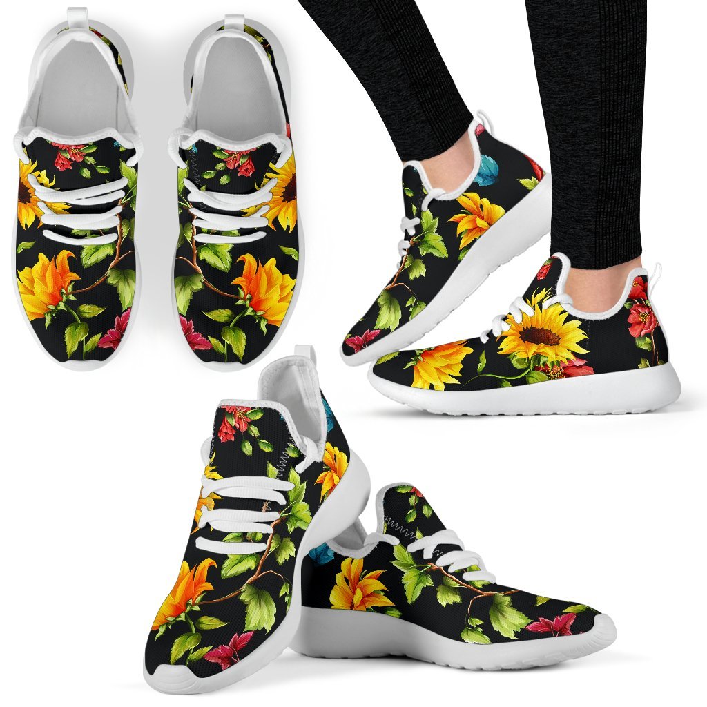 Sunflower Floral Pattern Print Mesh Knit Shoes GearFrost